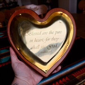 Vintage Wood and Brass Heart Shaped Bible Verse Wall Hanging